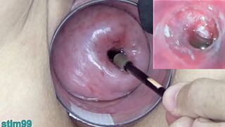 Madam Mature's Jap Whoredom Fucks Uterine Canal With A Probe