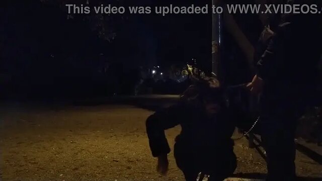 Kinky MILF on leash gives deepthroat blowjob