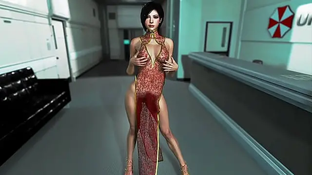 Hot Ada Wong in see-through outfit twirls seductively at Umbrella HQ