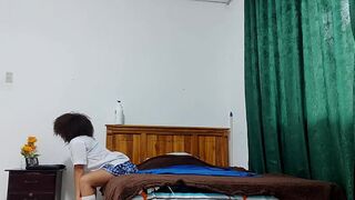 Busty mature woman dresses as a student and rejoices in showing off her uniform