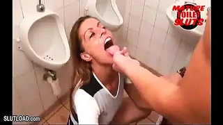 Rough MILF fucked in toilet, deepthroat and slapping