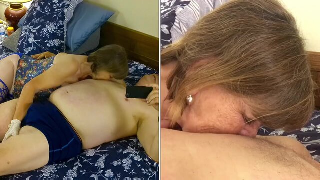 Granny Carmen takes a young man's giant dick to the hilt into her throat 